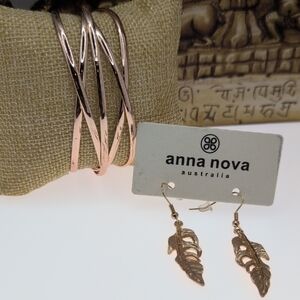 Anna Nova Rose Gold NWT Earrings Abd Boutique Minimalist Cuff Bracelet Bundle